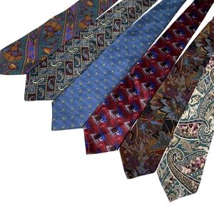 Mens Vintage 100% Silk Tie‎ Lot 6pc Cellini Murano Stafford Paisley Geometric